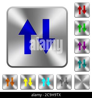 Data traffic engraved icons on rounded square glossy steel buttons Stock Vector