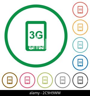 Third generation mobile connection speed flat color vector icons with ...
