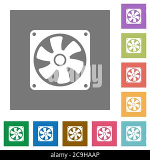 Computer fan flat icons on simple color square backgrounds Stock Vector