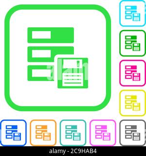 Data backup vivid colored flat icons in curved borders on white background Stock Vector