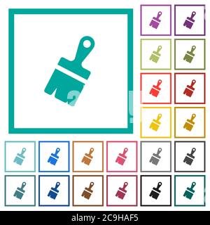 Paste with brush flat color icons with quadrant frames on white background Stock Vector
