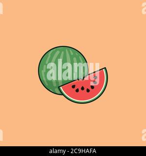 Whole watermelon and piece vector illustration for Watermelon Day on August 3. Fresh fruit in summer symbol. Stock Vector