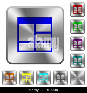 Spreadsheet vertically merge table cells engraved icons on rounded square glossy steel buttons Stock Vector
