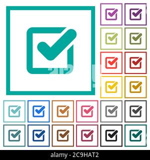 Checkbox flat color icons with quadrant frames on white background Stock Vector