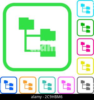 Folder structure vivid colored flat icons in curved borders on white background Stock Vector