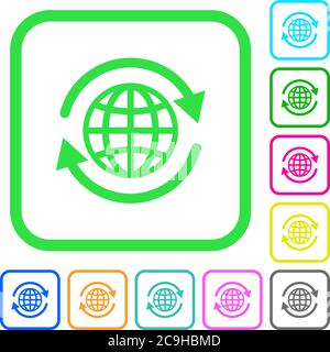 International vivid colored flat icons in curved borders on white background Stock Vector