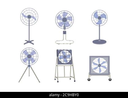 Set of industrial fans isolated on white background. Stock Vector