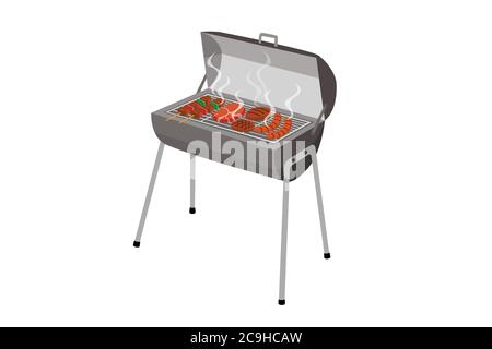 Charcoal grill stove for grilling food isolated on white background. Stock Vector
