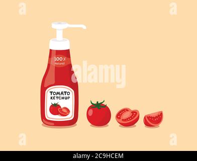 Tomato ketchup isolated on pink background. Stock Vector