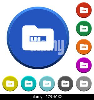 Processing folder round color beveled buttons with smooth surfaces and flat white icons Stock Vector