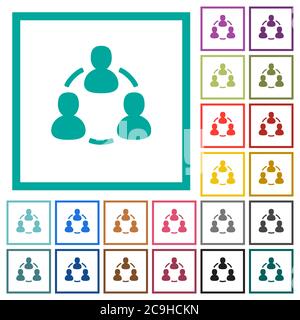 Online users flat color icons with quadrant frames on white background Stock Vector