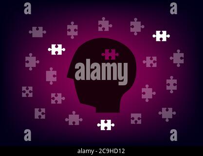 Head with jigsaws on gradients background. Stock Vector