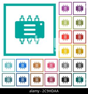 Hardware options flat color icons with quadrant frames on white background Stock Vector