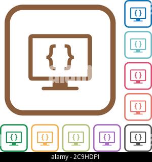 Developing application simple icons in color rounded square frames on white background Stock Vector