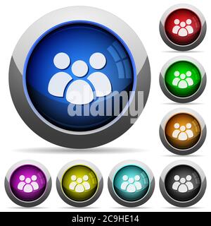 Team icons in round glossy buttons with steel frames Stock Vector