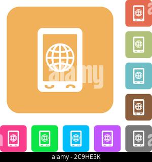 Mobile internet flat icons on rounded square vivid color backgrounds. Stock Vector