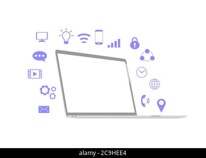 Laptop with communication symbol isolated on white background. Stock Vector