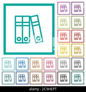 Document folders flat color icons with quadrant frames on white background Stock Vector