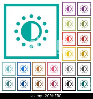 Saturation control flat color icons with quadrant frames on white background Stock Vector