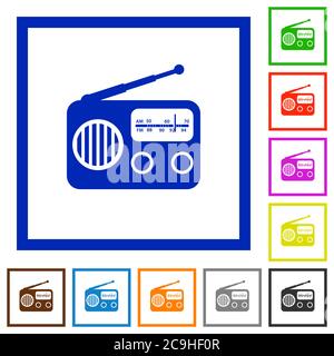 Vintage retro radio flat color icons in square frames on white background Stock Vector