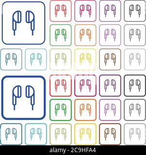 Earphone color flat icons in rounded square frames. Thin and thick versions included. Stock Vector