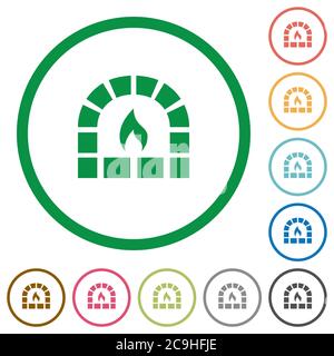 Stone oven flat color icons in round outlines on white background Stock Vector