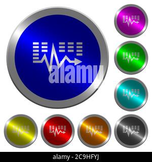 Music waves icons on round luminous coin-like color steel buttons Stock Vector