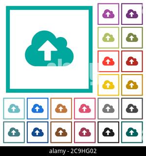 Cloud upload flat color icons with quadrant frames on white background Stock Vector
