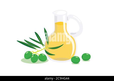 Olive and olive oil isolated on white background. Stock Vector