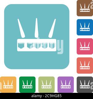 Wireless router white flat icons on color rounded square backgrounds Stock Vector