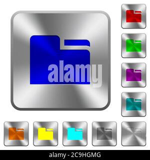 Tab folder engraved icons on rounded square glossy steel buttons Stock Vector