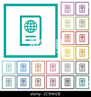 Passport flat color icons with quadrant frames on white background Stock Vector