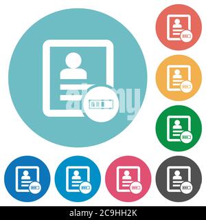 Contact progressing flat white icons on round color backgrounds Stock Vector