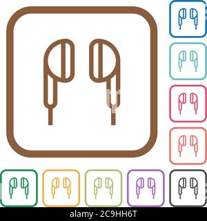 Earphone simple icons in color rounded square frames on white background Stock Vector