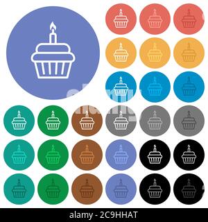 Birthday cupcake multi colored flat icons on round backgrounds. Included white, light and dark icon variations for hover and active status effects, an Stock Vector