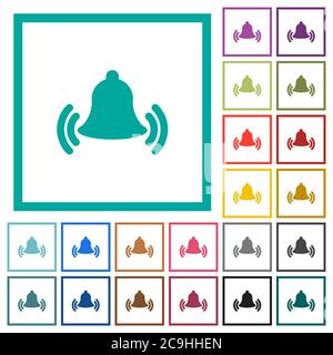 Ringing bell flat color icons with quadrant frames on white background Stock Vector