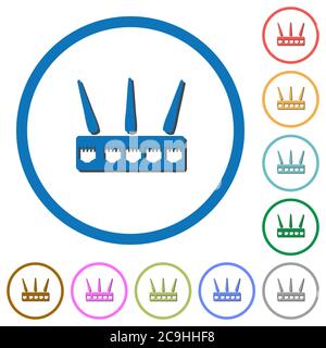Wireless router flat color vector icons with shadows in round outlines on white background Stock Vector