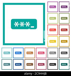 PIN code flat color icons with quadrant frames on white background Stock Vector