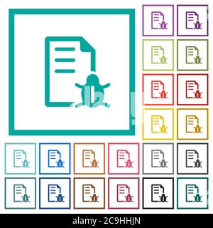 Bug report flat color icons with quadrant frames on white background Stock Vector