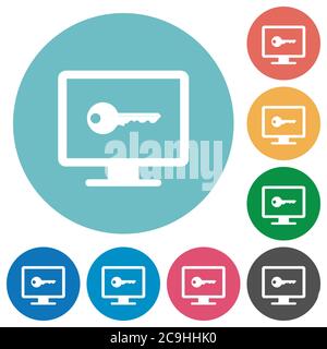 Secure desktop flat white icons on round color backgrounds Stock Vector