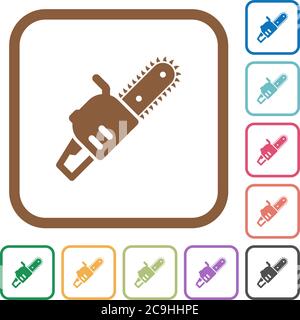 Chainsaw simple icons in color rounded square frames on white background Stock Vector