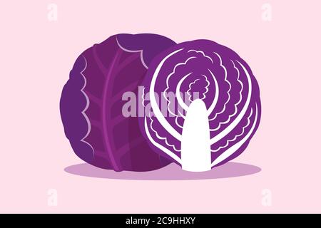 Purple cabbage isolated on purple background. Stock Vector