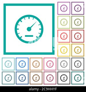 Speedometer flat color icons with quadrant frames on white background Stock Vector