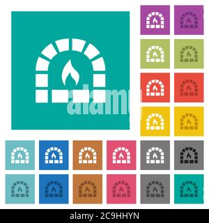 Stone oven multi colored flat icons on plain square backgrounds. Included white and darker icon variations for hover or active effects. Stock Vector
