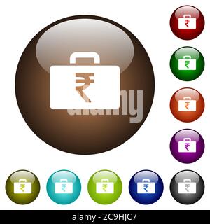Indian Rupee bag white icons on round color glass buttons Stock Vector