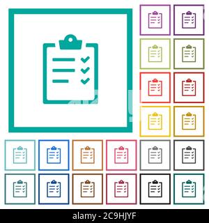 Task list flat color icons with quadrant frames on white background Stock Vector
