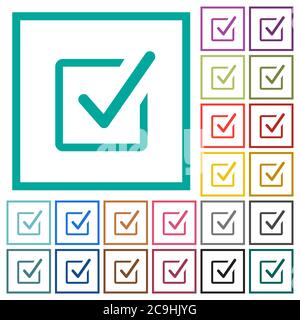 Checked box flat color icons with quadrant frames on white background Stock Vector