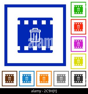 Delete movie flat color icons in square frames on white background Stock Vector