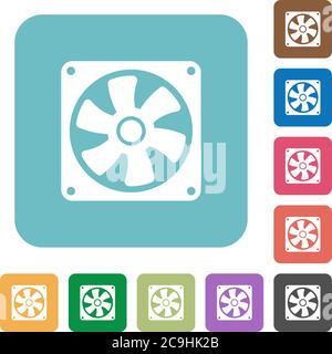 Computer fan white flat icons on color rounded square backgrounds Stock Vector