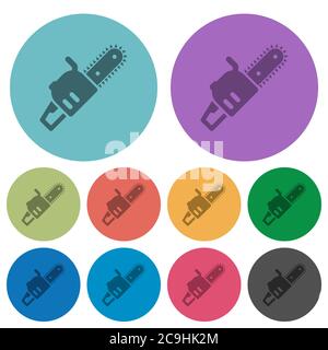 Chainsaw darker flat icons on color round background Stock Vector